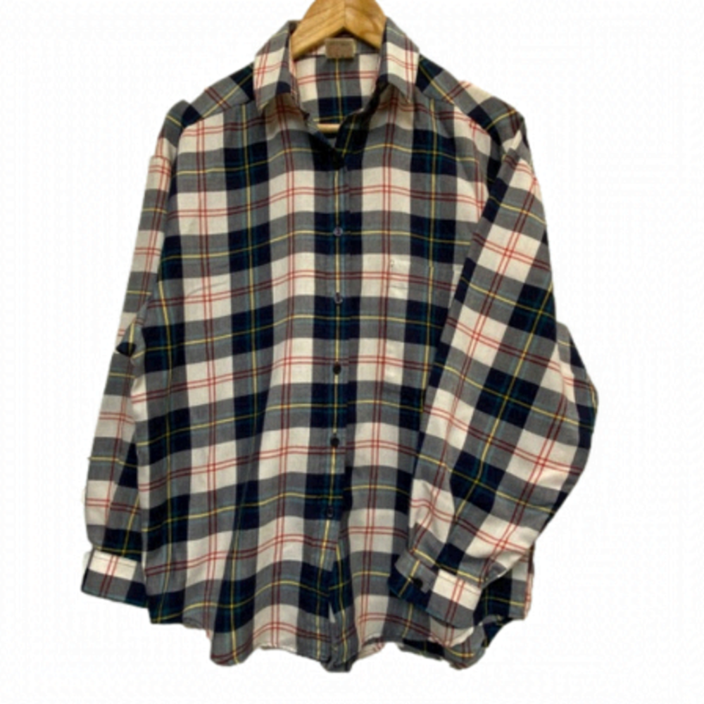 𝅺VINTAGE St. Michael Poly Cotton blend plaid shirt, size 12